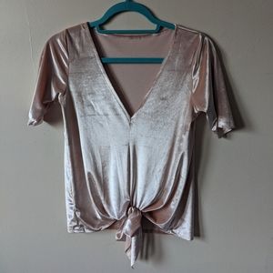 Peach stretch velvet tie-waist tee, size small